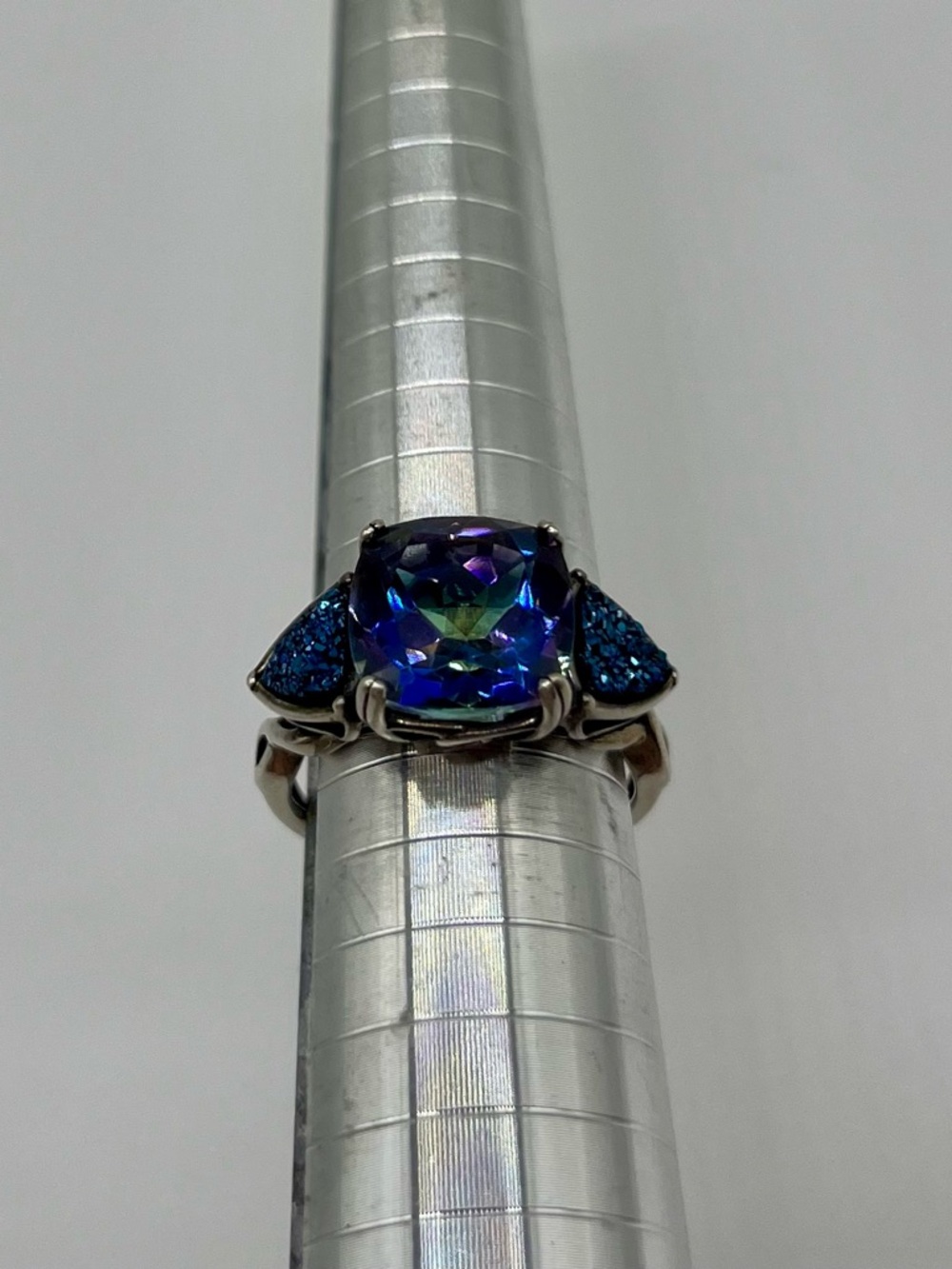 Sterling silver 925 Blue Mystic Topaz Trio-Accent Ring size 8 women's jewelry